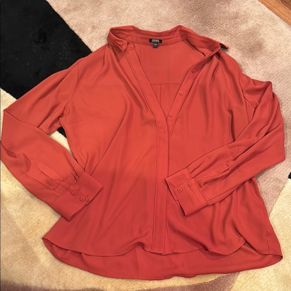 Express Red Orange Notched Collar Button Down Shirt - Picture 1 of 5